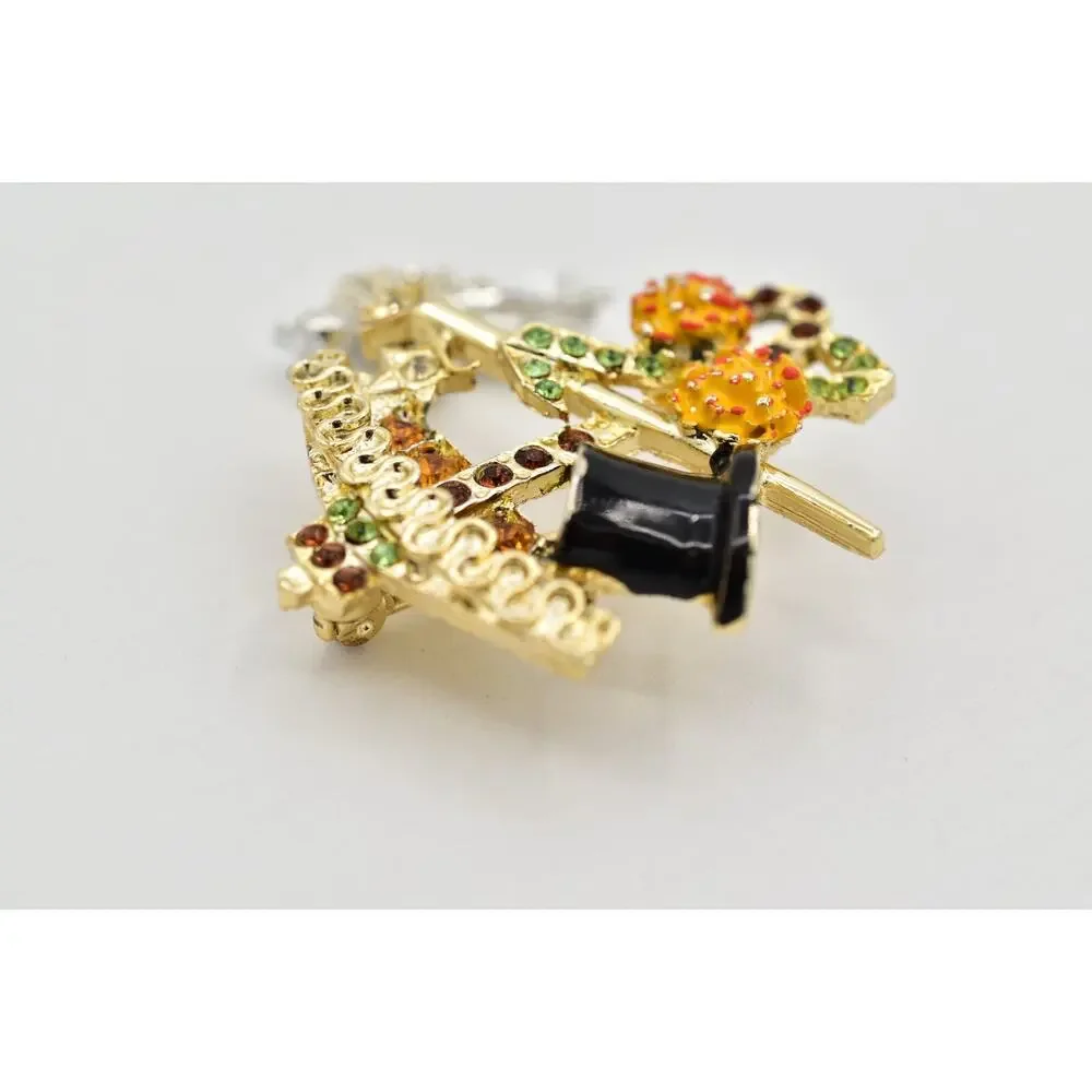 Lindeburg Vintage Umbrella Hat Cane Pin Brooch Singing In Rain 1970s Signed 9B